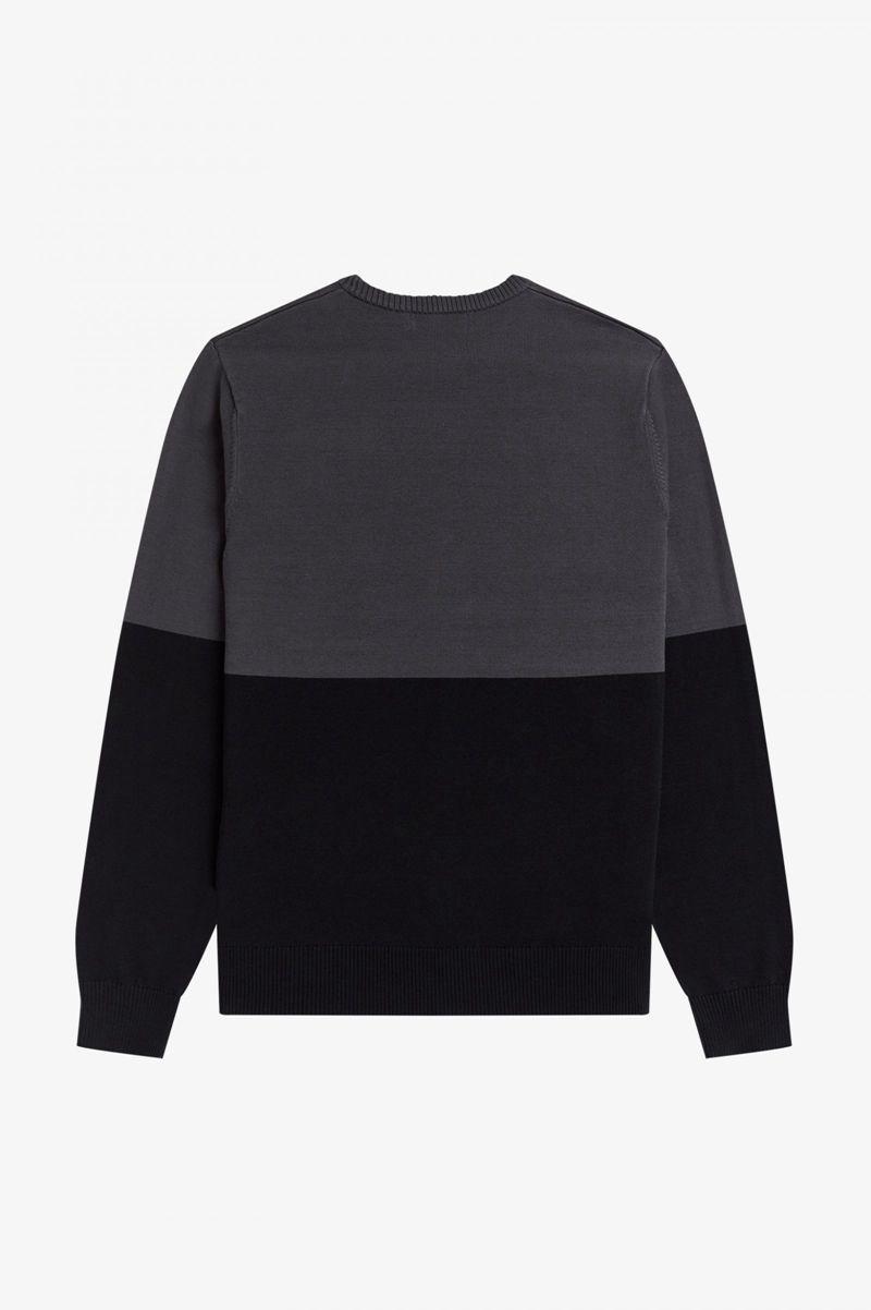 Black Fred Perry Colour Block Crew Jumper Men's Knitwear | PH 1296ZUTG